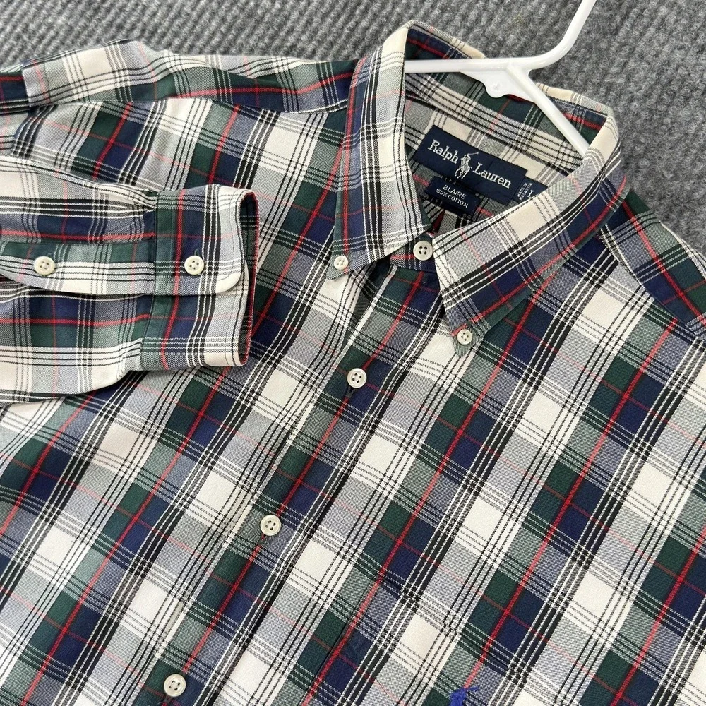 Ralph Lauren Shirt Mens Large Green Blue Plaid Blaire Button Down Cotton